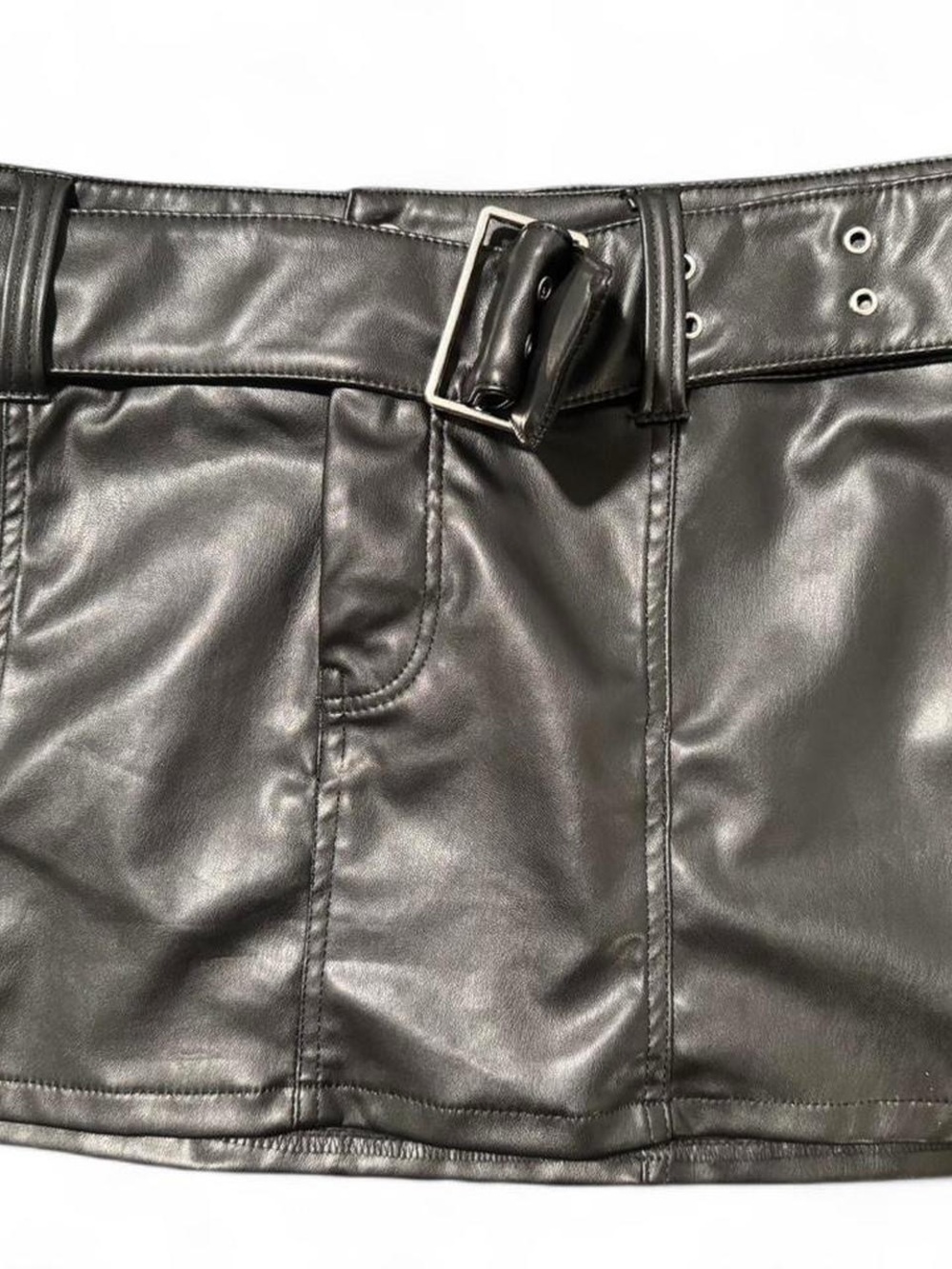 H&M Black Faux Leather Mini Skirt with Buckle Belt
